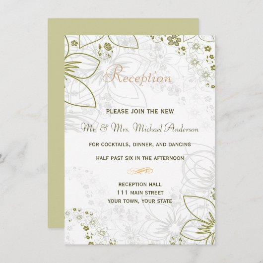 Carte de réception pour mariage simple vert et or (Devant / Derrière)