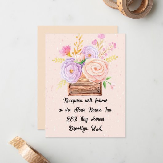 Carte de réception pour Peach Rustic Mariage (Devant/Arrière en situation)