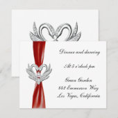 Carte de réception Red Ribbon Silver Swans (Devant / Derrière)