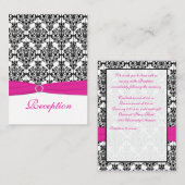 Carte de réception rose, blanc et noir Damas (Devant / Derrière)