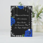 Carte De Réception Roses Et Diamants Bleus Romanti (Debout devant)