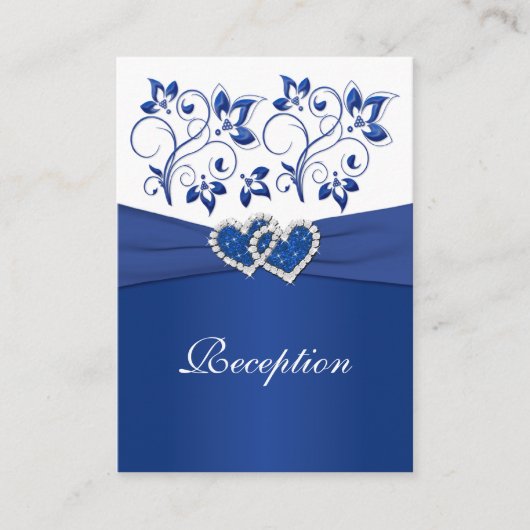 Carte de réception Royal Blue and White Coeur join (Devant)