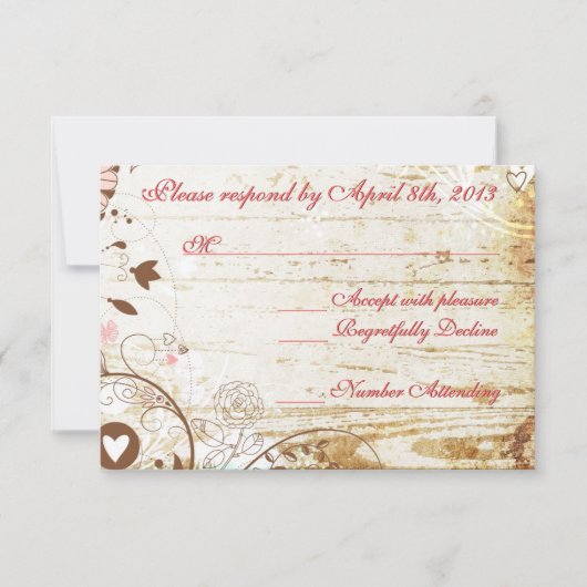 Carte de réception RSCP Mariage Rustique Bois Bird (Devant)