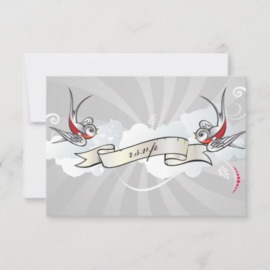 Carte de réception RSVP Rockabilly Tattoo Swallows (Devant)