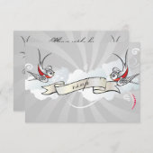 Carte de réception RSVP Rockabilly Tattoo Swallows (Devant / Derrière)