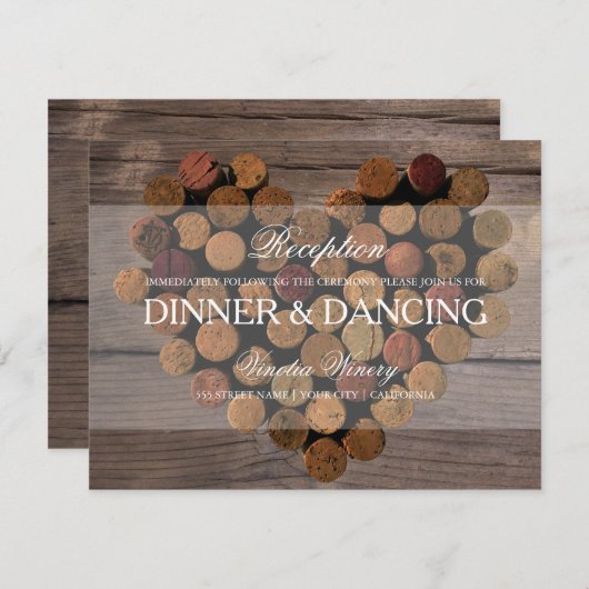 Carte de réception rustique en bouchon de vin (Devant / Derrière)