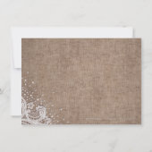 Carte de réception rustique en toile de jute avec (Dos)