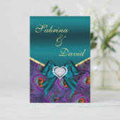 carte de réception Teal Plum Paon (Debout devant)