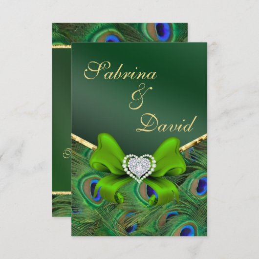 Carte de réception vert émeraude paon (Devant / Derrière)