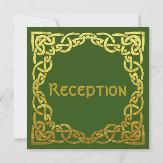 Carte de réception verte Faux or | Mariage celtiqu (Devant)