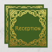 Carte de réception verte Faux Or Mariage celtique (Devant / Derrière)