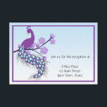 Carte de réception Violet Paon<br><div class="desc">Carte de réception élégante avec un paon violet et bleu perché sur une branche avec des fleurs violettes clair sur fond bleu avec une bordure violette. Personnalisable pour toute occasion. Pièces assorties disponibles. Certains graphiques ©Riefka Designs
  






com</div>