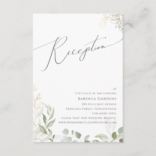Carte de réception Whimsical Green and Gold Weddin (Devant)