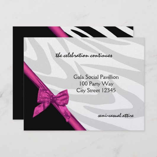 Carte de réception Zebra Stripe et ruban rose (Devant / Derrière)