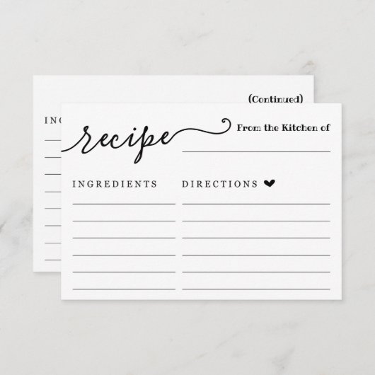 Carte de recette (Devant / Derrière)