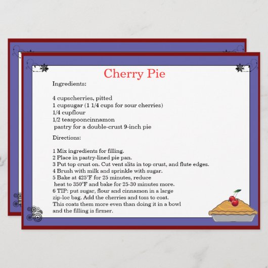 Carte de recette (Devant / Derrière)