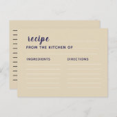 Carte de recette (Devant / Derrière)