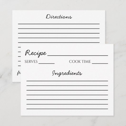 Carte de recette (Devant / Derrière)