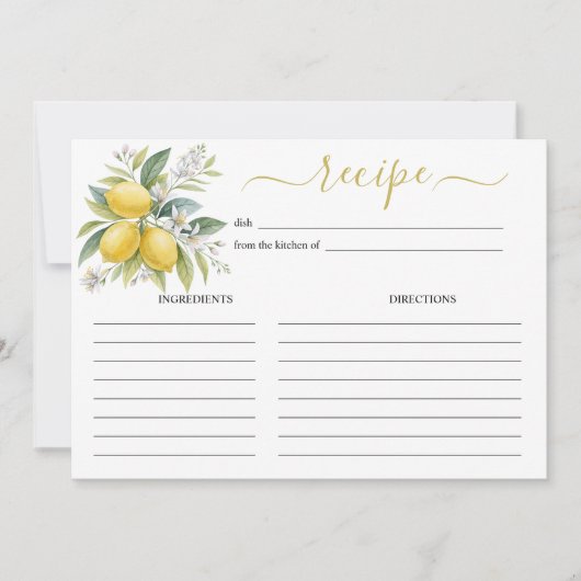 Carte de recette à l'aquarelle de fleur de citron (Devant)
