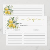 Carte de recette à l'aquarelle de fleur de citron (Devant / Derrière)