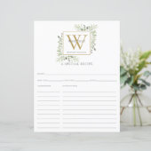 Carte de recette à monogramme doré avec verdure à  (Debout devant)