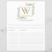 Carte de recette à monogramme doré avec verdure à  (Devant)