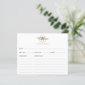 Carte de recette à monogramme doré en écriture cur (Debout devant)