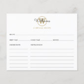 Carte de recette à monogramme doré en écriture cur (Devant)
