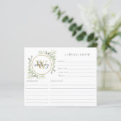 Carte de recette à monogramme doré en écriture élé (Debout devant)