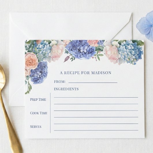Carte de recette à thé Blue Hydrangea Fête des mar