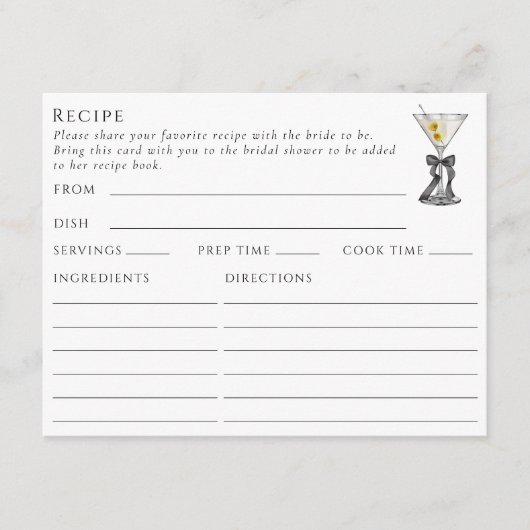 Carte de recette à thème Martini à double face (Devant)