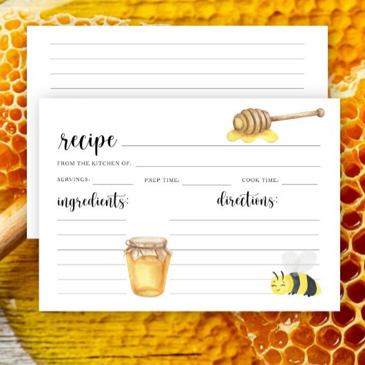 Carte de recette abeille aquarelle