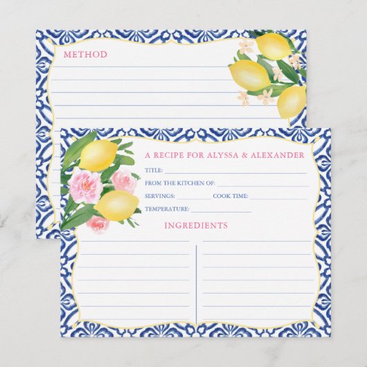 Carte de recette Aquarelle Amalfi Lemons Carreaux (Devant / Derrière)
