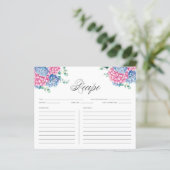 Carte de recette Aquarelle bleu et rose Hydrangeas (Debout devant)