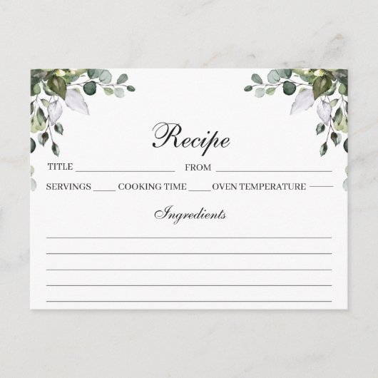 Carte de recette aquarelle Eucalyptus (Devant)