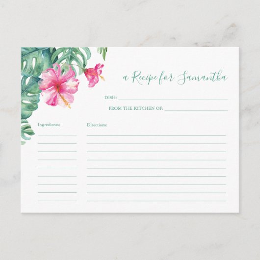 Carte de recette Aquarelle Hibiscus rose TropicaFl (Devant)