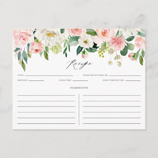 Carte de recette Aquarelle Peach Floral Garland Ro (Devant)