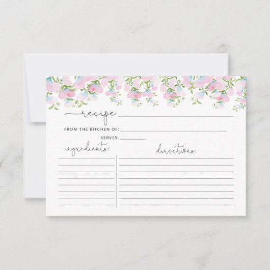 Carte de recette Aquarelle Rose Floral Douche (Devant)