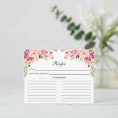 Carte de recette Aquarelle Rose Floral Douche (Debout devant)