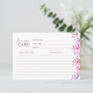 Carte de recette Aquarelle Rose Floral Douche