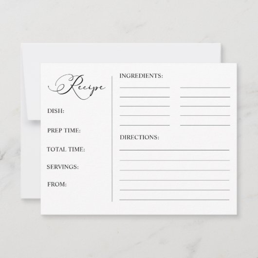 Carte de recette Black Modern Simple Script Bridal (Devant)
