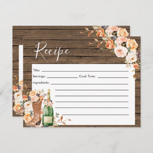 Carte de recette Boots rustiques & Fête des mariée (Devant / Derrière)