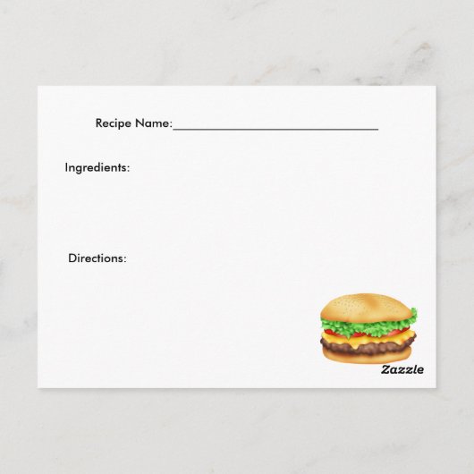 Carte de recette Burger (Dos)