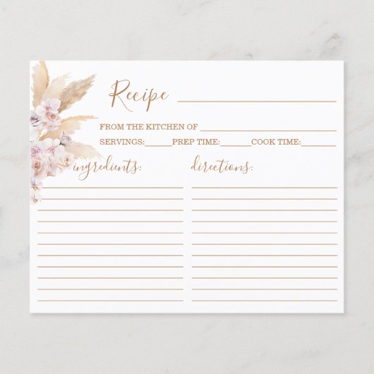 Carte de recette Chic Boho Pampas Grass Boho (Devant)