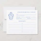 Carte de recette Chinoiserie Bleu Chic Monogramme  (Devant)