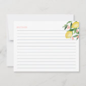 Carte de recette citrons rose doux Fleurs de texte (Dos)