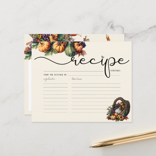 Carte de recette Citrouille Boho Watercolor (Devant/Arrière en situation)