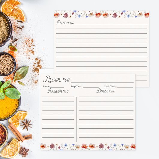 Carte de recette couleur Fleur sauvage couleur Aqu