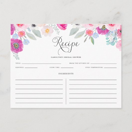 Carte de recette d'anémones violet et rose (Devant)