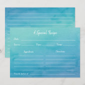 Carte de recette d'aquarelle bleue/Turquoise Ombre (Devant / Derrière)